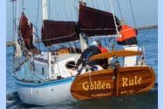 Golden Rule peace boat, rammed by Portland police, starboard bow, 2018